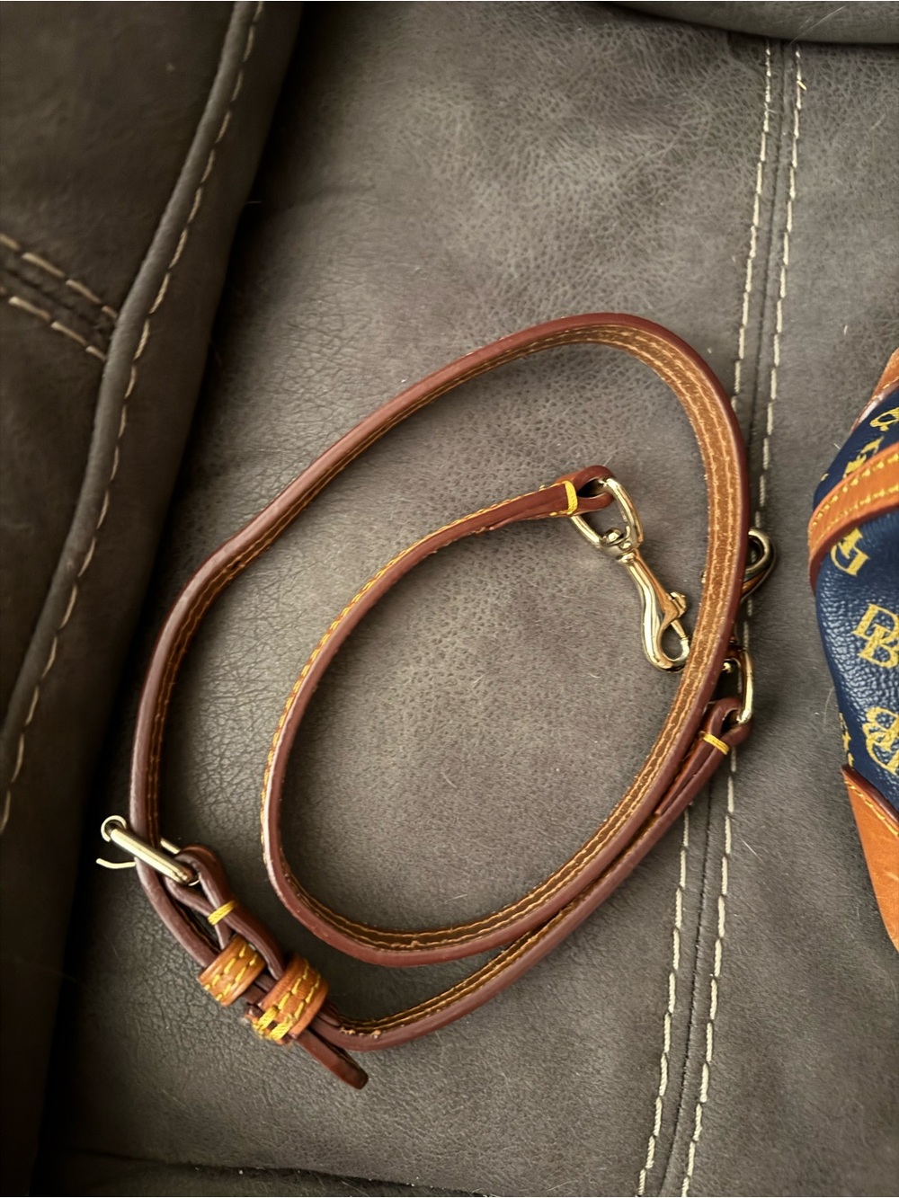 Dooney & Bourke Navy Logo Dome Satchel with Brown Trim - Picture 8 of 16